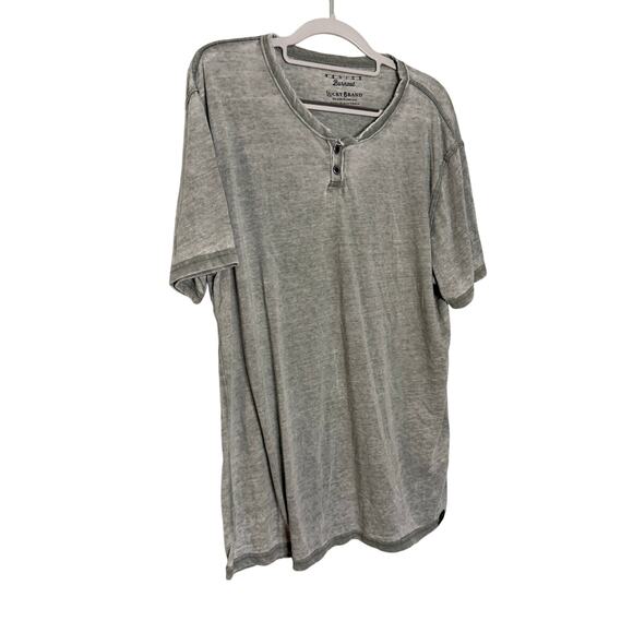 Lucky Brand Venice Burnout tee 1/4 button down in grey/khaki green - Picture 1 of 8
